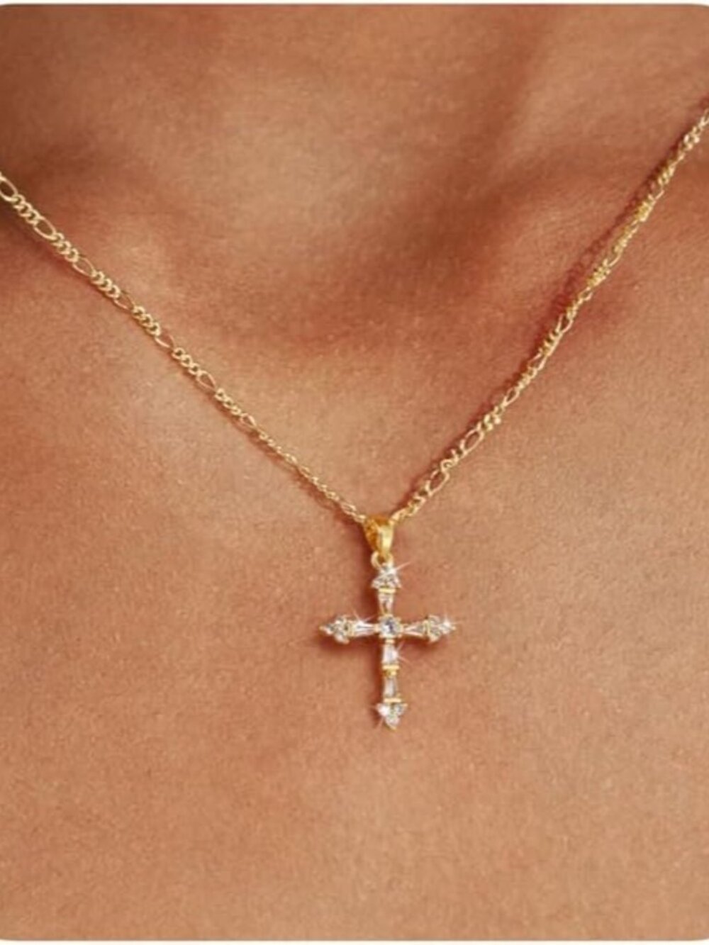 Cross Necklace for Women,Double Cross Necklace 14K Gold Plated Cross Pendant Nec